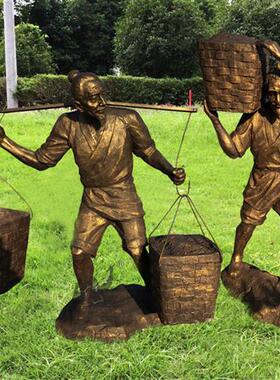 玻璃纤维彷铜农耕牛拉犁雕塑户外新农村园林大型铸铜人物定制摆件