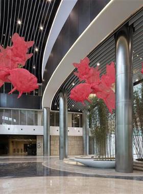 不锈钢抽象镂空网丝金鱼悬挂雕塑酒店商场会展大厅铁艺装饰品摆件
