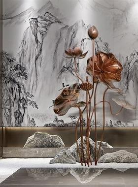 不锈钢荷花雕塑金属摆设庭院水景落地摆件酒店水池定制荷叶装饰品