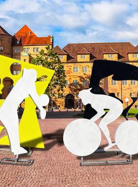 运动小品人物剪影雕塑小区露营公园学校自行车网球运动员摆件定制