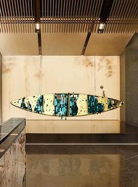 创意镂空小船古铜色透明亚克力家居饰品摆件商业售楼处大型雕塑