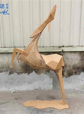 可定制不锈钢抽象艺术品酒店大厅落地摆件动物造型雕塑简约现代风