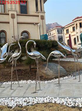 不锈钢仙鹤雕塑金属定制抽象公园白鹭小品白天鹅镜面摆件庭院水池