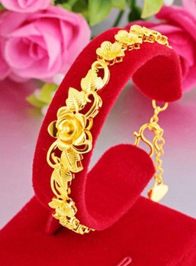 香港沙金手链女幸运四叶草手链黄金色玫瑰手链子送妈妈礼物
