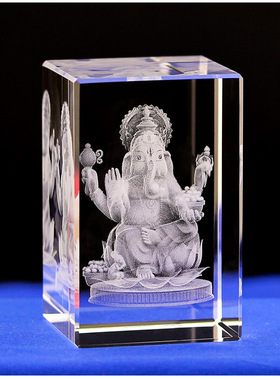 象头神圣像水晶佛像摆件3d内雕工艺品泰国印度旅游纪念品创意礼物