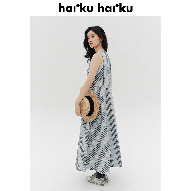 Haiku “Per chi” 错落拼接设计连衣裙女原创无袖格纹中长裙子 - 图2