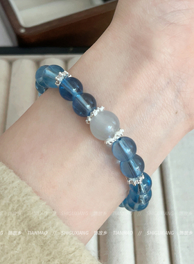 蓝色水晶手链女小众设计精致