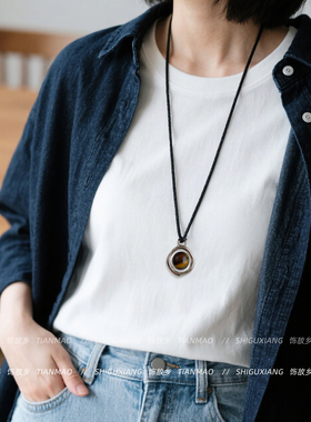 美拉德虎眼石吊坠长款项链