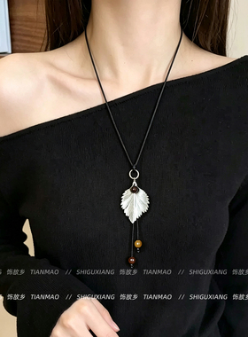 复古银杏叶项链波西米亚风毛衣链