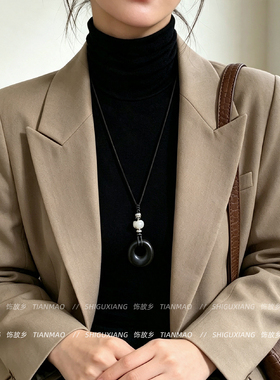 老钱风几何吊坠项链女长款毛衣链