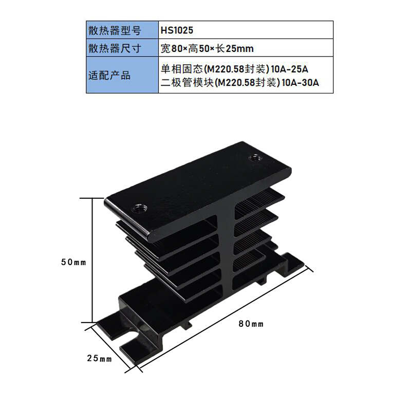 HS1050二极管固态继电器散热底座 HS1025HS1040HS10100散热片黑色 - 图0