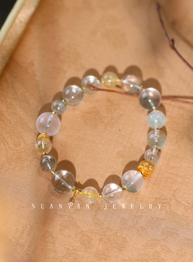 暖言单圈幽灵水晶手链女银镀金配件招财转运珠金发晶手串珠宝礼物