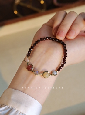 暖言天然石榴石手链女小众缺属金木水火土珠子配饰平衡手串护身符