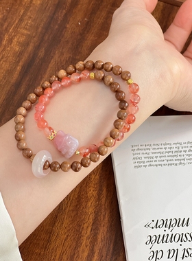 暖言冰飘南红库克手串双圈跑环凤九皇冠旺姻缘手链新中式手链