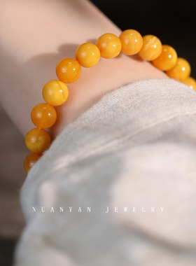 暖言正品琥珀蜜蜡手链女老花蜡手串珠俄料素圈文玩佛珠送妈妈礼物