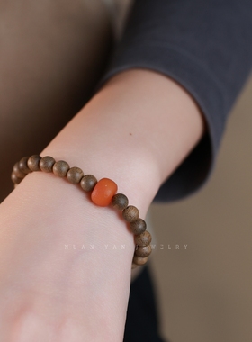 暖言简约木质老型蜜蜡饼子路路通手串女文艺气质佛珠设计感手链