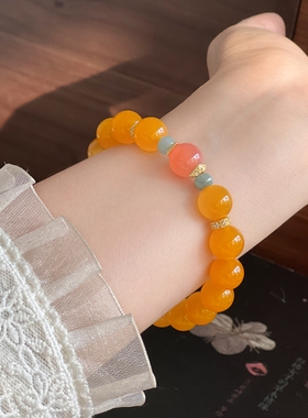 暖言天然黄玛瑙手串女生DIY串珠手链手饰送闺蜜礼物