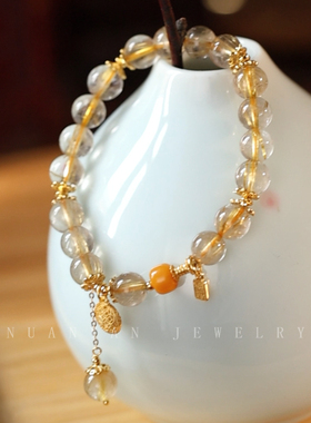 暖言天然黄发金纯银配饰手链