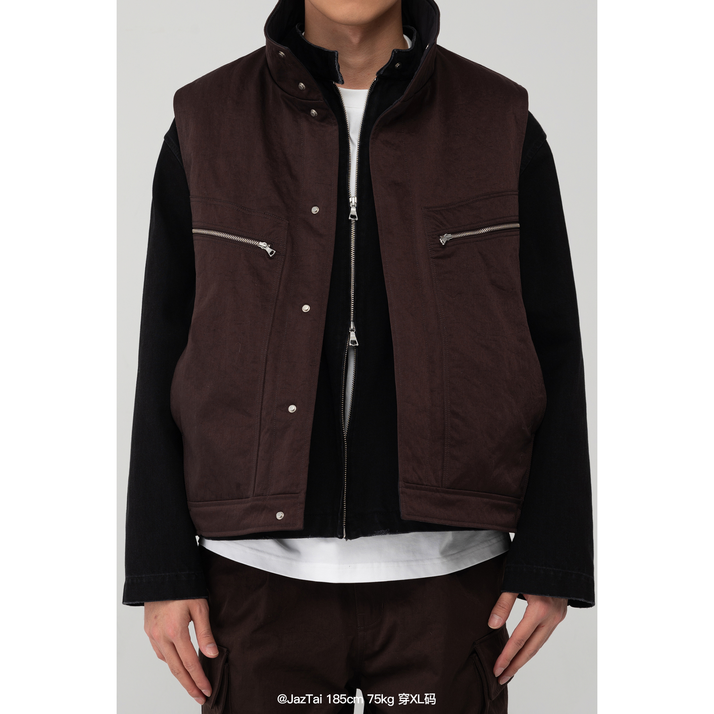 INTERPLAY 硬挺棉服马甲工装夹克 - 图3