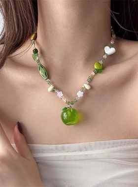 青苹果乐园小清新绿苹果项链少女心甜美森系串珠choker锁骨链颈链