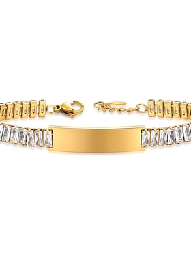 欧美新款不锈钢9mm光面可激光刻字情侣镶锆石手链百搭女