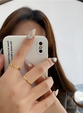 几何时尚锁链镂空方形CHCI欧美套戒细戒指女款 韩版钛钢镀18K金