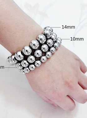 金属不锈钢手饰品男耐磨防水不易退色优质厚实感光滑圆串珠子手链