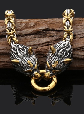 大境北欧神话维京狼头不锈钢手链男士圆环手工连手饰多尺寸Viking