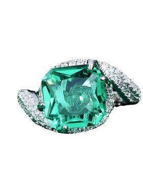 新款仿帕拉伊巴扭转乾坤戒指 湖绿色高碳钻彩宝开口戒指