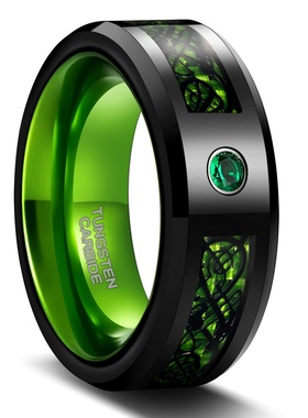 饰品潮男手饰尼伯龙黑龙红绿碳纤维8宽钨钢戒指男款欧美