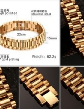 欧美饰品男士手表带手链 金色不锈钢手饰品 钛钢