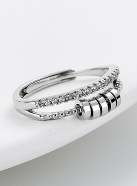 欧美新款 时尚气质三环灵动食指戒 波点多圈转运珠戒指女饰品