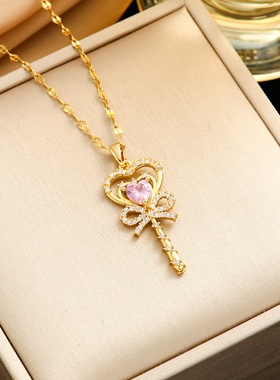 美到失语!粉钻爱心魔法棒项链女可爱重工气质锁骨链轻奢小众