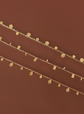 超美斑点锁骨链几何圆形方形水滴形气质小巧项链 钛钢镀18K金