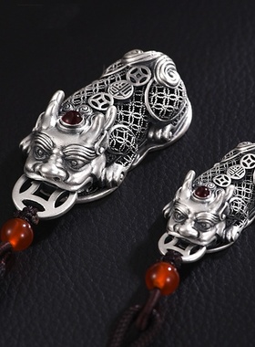 千叶泰银貔貅吊坠男女士款情侣复古民族风女生日礼物项链配饰挂件