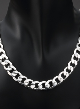 男款12m三间一项链 配饰简约几何费加罗项链 12mm扁侧身项链