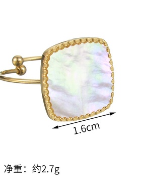 新品不锈钢方形贝母可调节戒指钛钢小众不掉色戒指女饰品