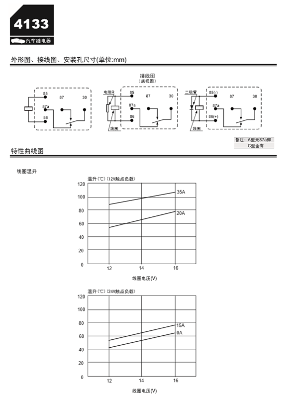 4133-S-DC12V-A-R-ZZ 35A12V14VDC 海马M5油泵空调风扇汽车继电器 - 图3