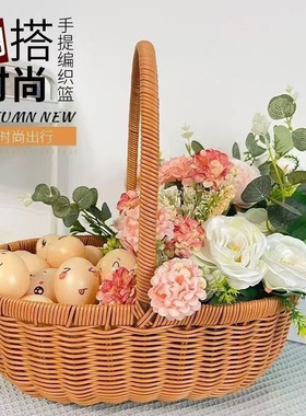 仿藤编手提月子野餐水果花篮