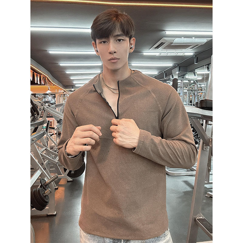 秋冬美式修身德绒打底T恤训练服上衣健身运动男款半拉链圆领长袖,淘宝优惠券,粉丝福利购,淘宝优惠卷