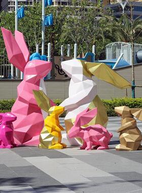 大型抽象几何快面兔子摆件块面兔雕塑户外公园林景观广场装饰