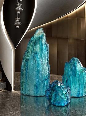 透明树脂景观石头雕塑酒店售楼处别墅庭院水池大型落地软装饰摆件