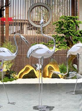 不锈钢仙鹤火烈鸟雕塑定制售楼处庭院水池景观园林抽象工艺品摆件