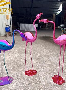 现货售楼处水池庭院装饰不锈钢仙鹤雕塑镜面火烈鸟白鹭玻璃钢摆件