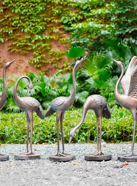 现代仿铜仙鹤雕塑户外大型玻璃钢模型草坪园林水池丹顶鹤景观摆件