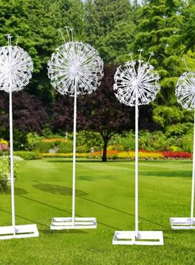 不锈钢蒲公英雕塑户外铁艺发光花朵摆件公园景区仿真兔子绿地装饰