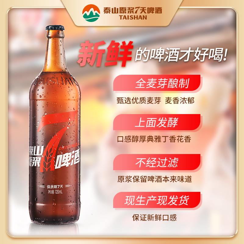 泰山原浆啤酒精酿整箱批发红7天新鲜10°德系酿造720ml官方正品 - 图0