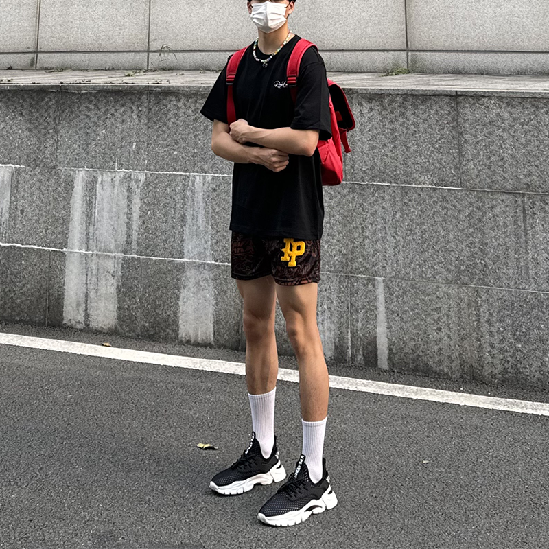 IP复古涂鸦美式短裤男夏季潮牌运动四分篮球裤网眼速干宽松训练裤 - 图0