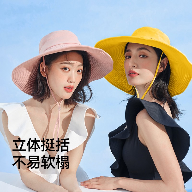 伯希和大帽檐防晒帽女春夏防紫外线遮阳显脸小折叠太阳帽渔夫帽子