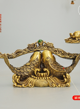 黄铜富贵如意鱼摆件鲤鱼跃龙门